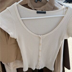 Brandy Melville Off-White Ribbed Button-Down Shirt